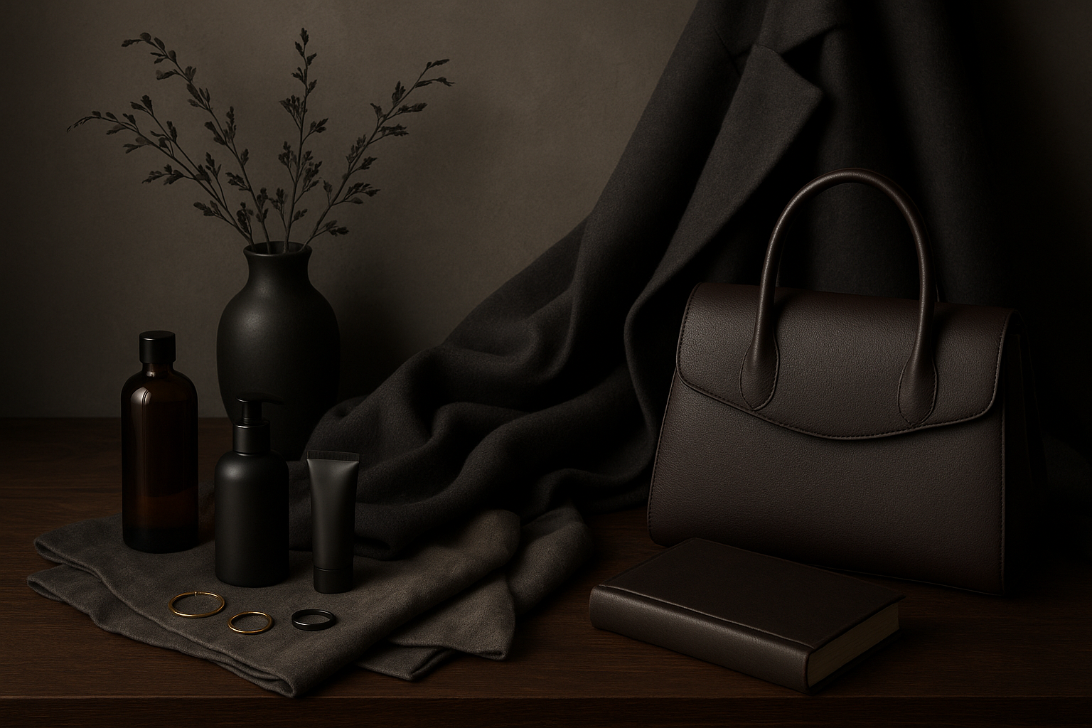 Beauty, quiet luxury fashion and luxury home (real image) Dark and neutral tones